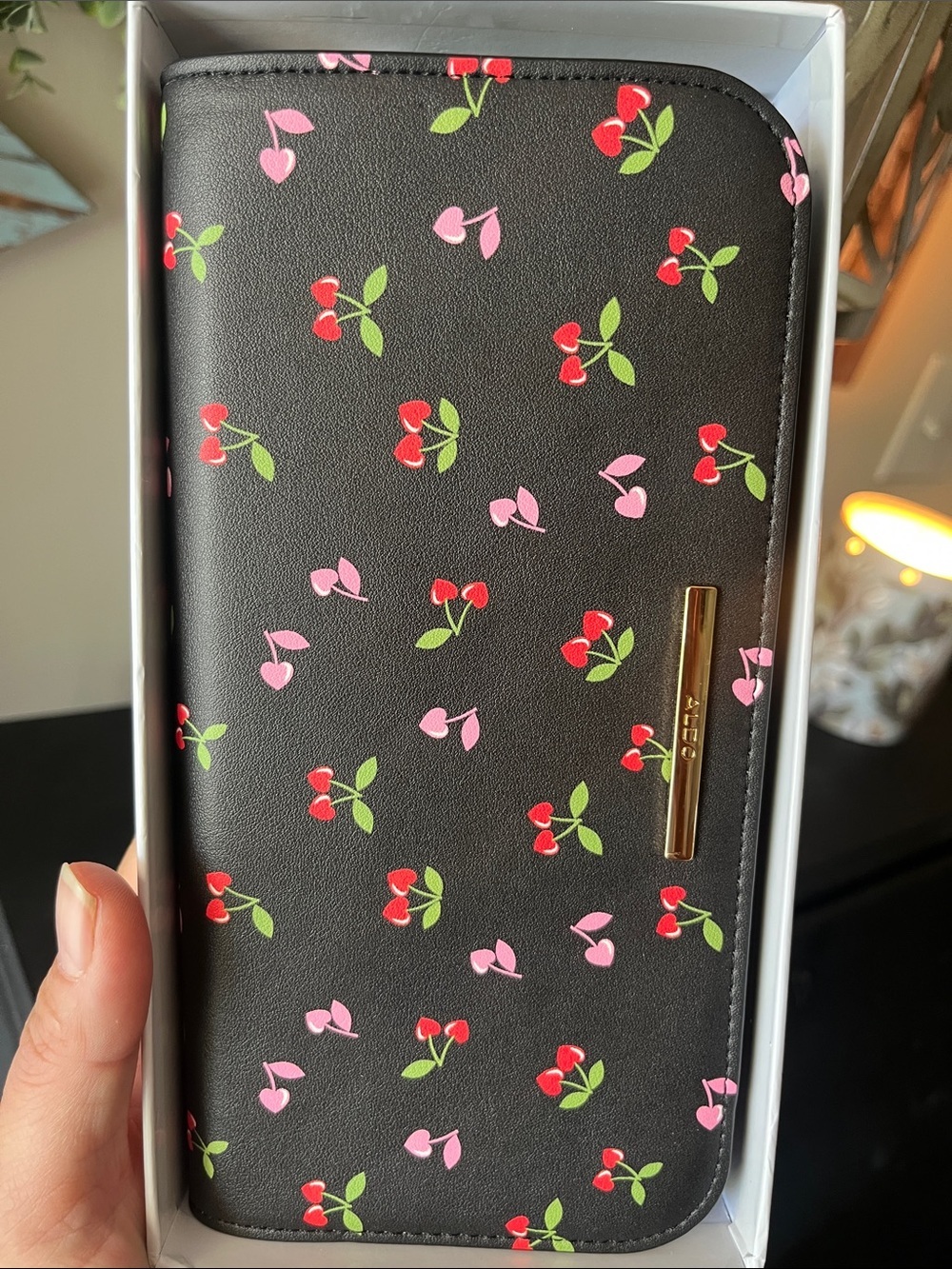 ALDO NEW Black Cherry Print Compact Zip Wallet, Giftable